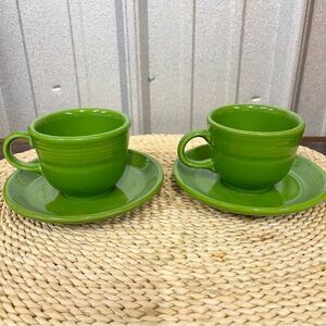 2x 2pc Fiestaware Vibrant Green Mug and Saucer Sets